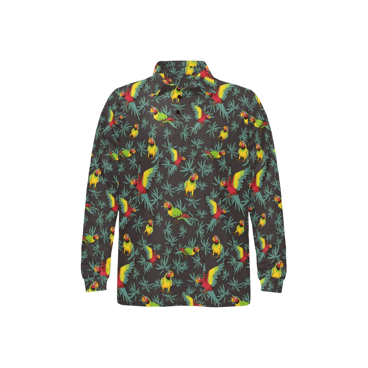 Parrot Themed Print Long Sleeve Polo Shirt For Men's