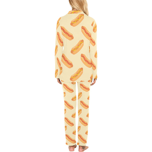 Hot Dog Pattern Print Design 05 Women's Long Pajama Set
