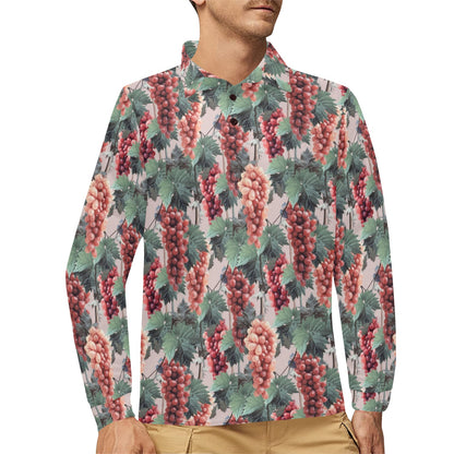 Grape Pattern Print Design GP01 Long Sleeve Polo Shirt For Men's