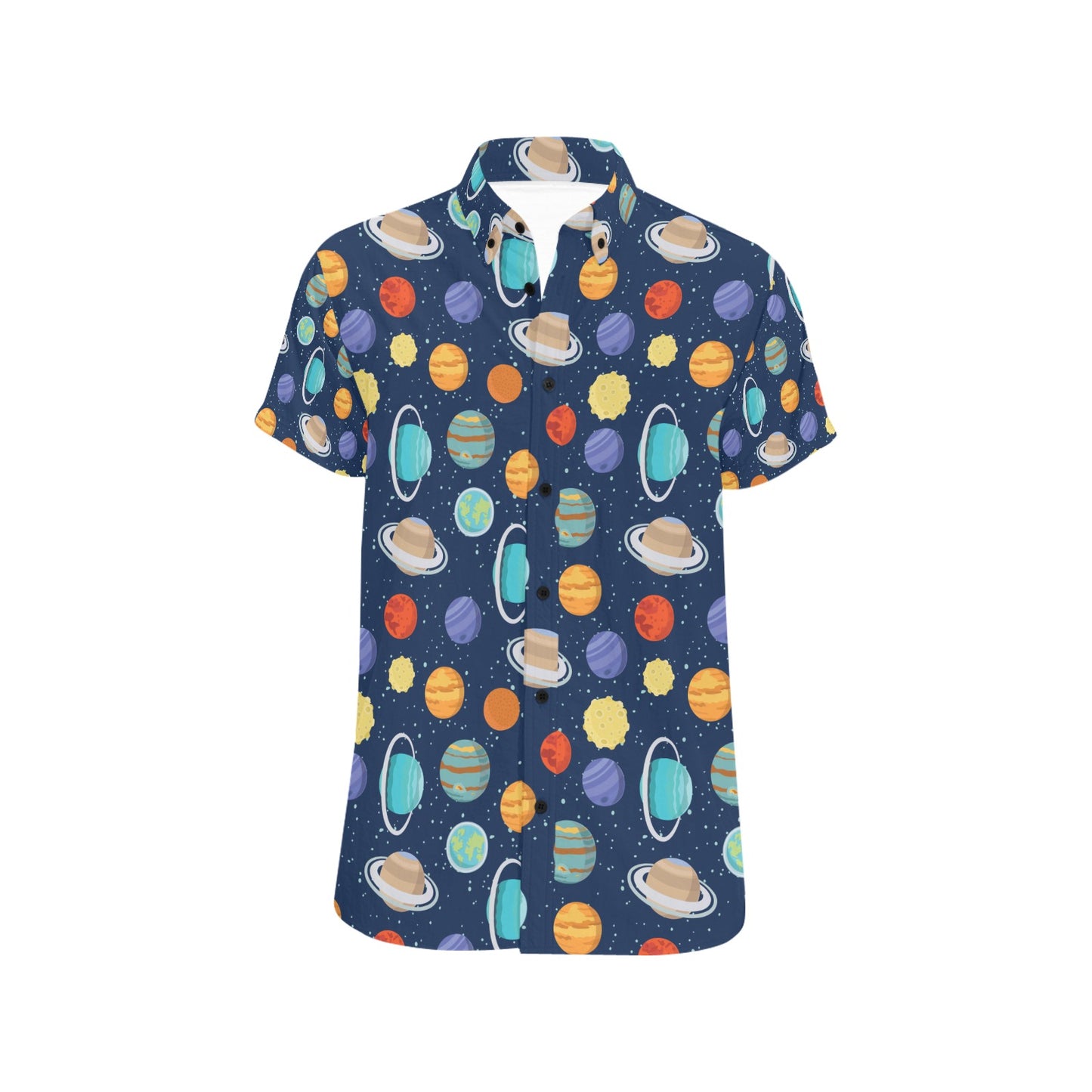 Planet With Star Print Design LKS303 Men Short Sleeve Button Up Shirt