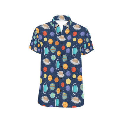 Planet With Star Print Design LKS303 Men Short Sleeve Button Up Shirt