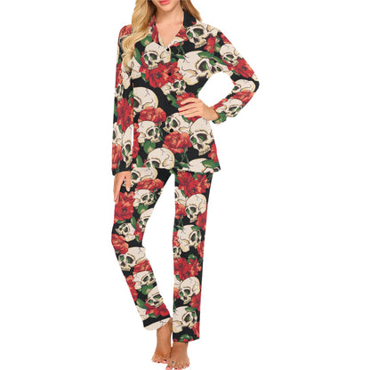 Skull Red Rose Women's Long Pajama Set
