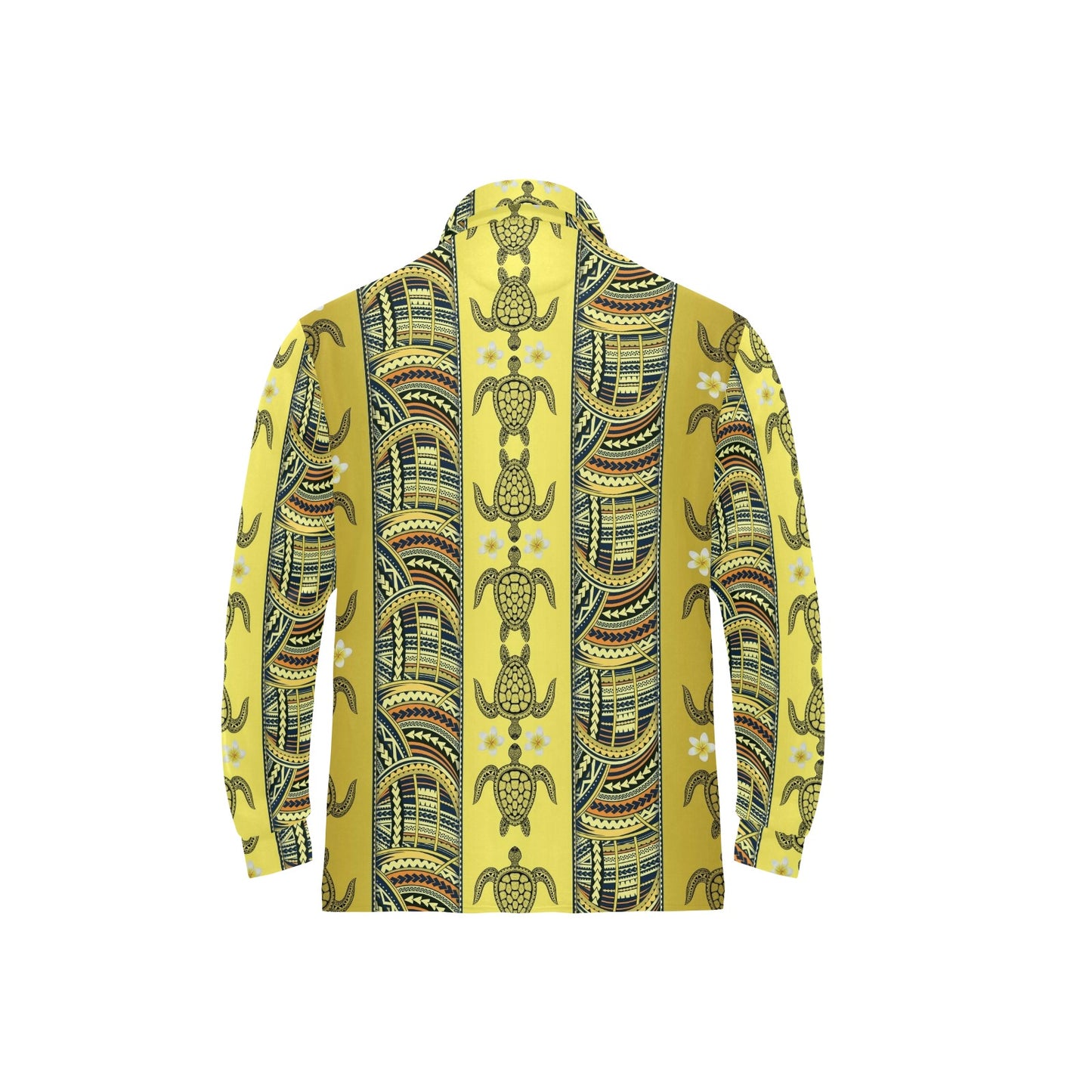 Polynesian Turtle Hawaiian Design Print Long Sleeve Polo Shirt For Men's