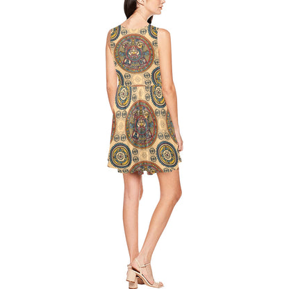 Calendar Aztec Pattern Print Design 02 Sleeveless Dress