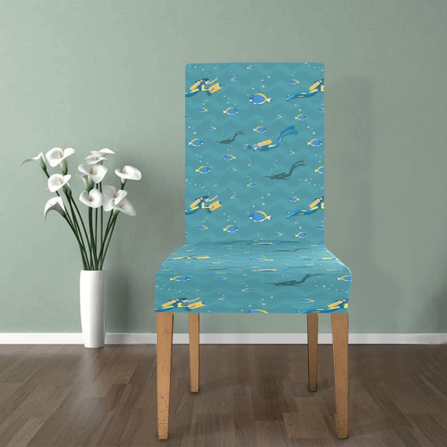 Scuba Driving Pattern Print Design LKS306 Dining Chair Slipcover