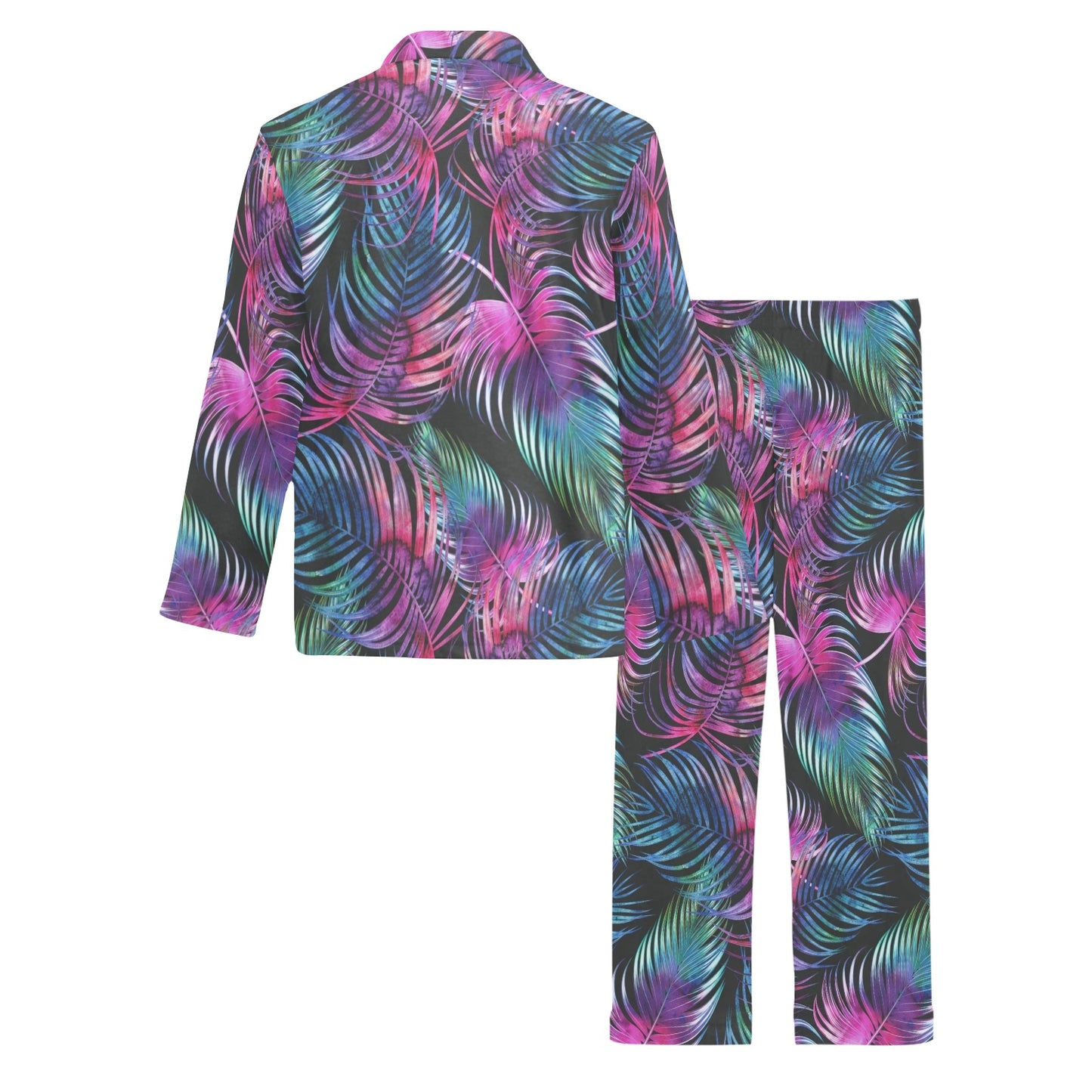 Palm Leaves Pattern Print Design PL010 Men's Long Pajama Set