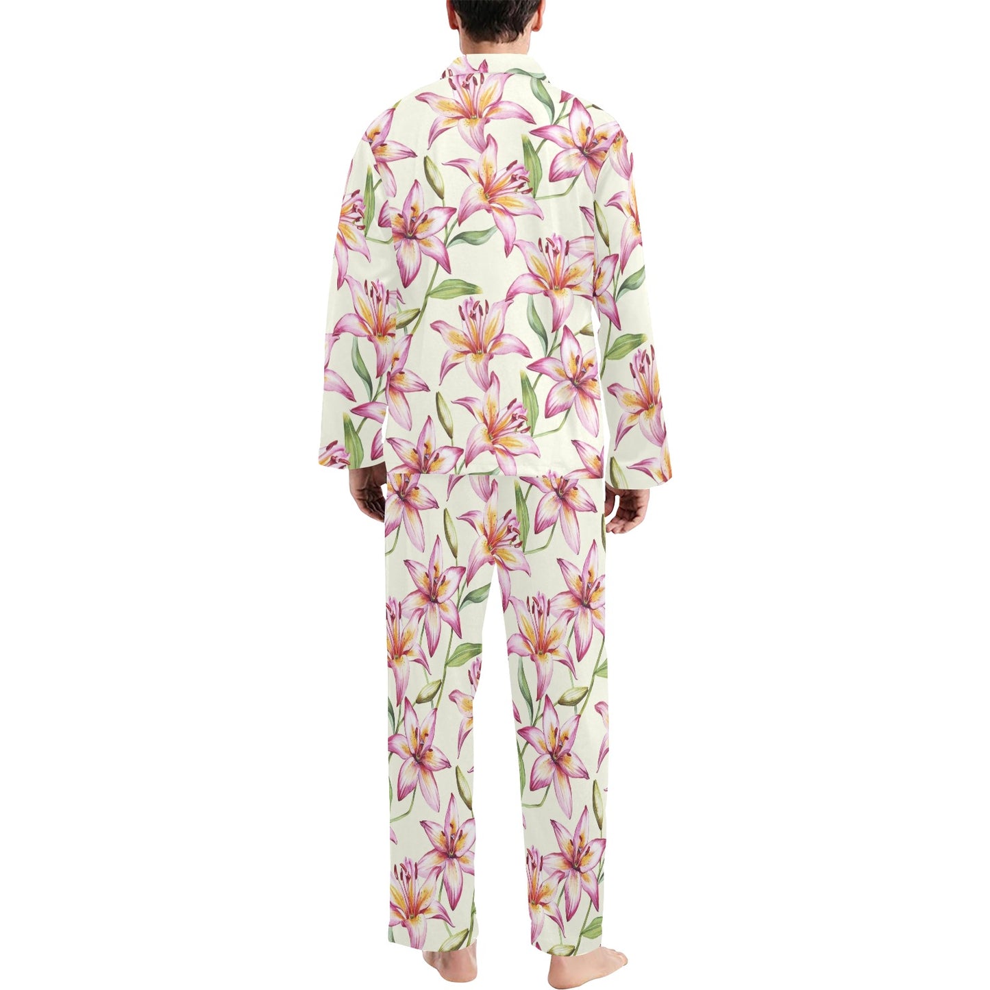 Lily Pattern Print Design LY011 Men's Long Pajama Set