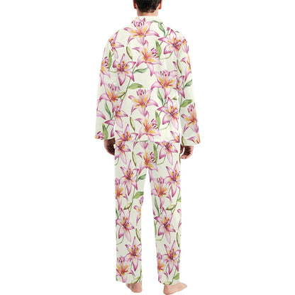 Lily Pattern Print Design LY011 Men's Long Pajama Set
