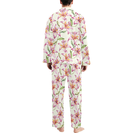 Lily Pattern Print Design LY011 Men's Long Pajama Set