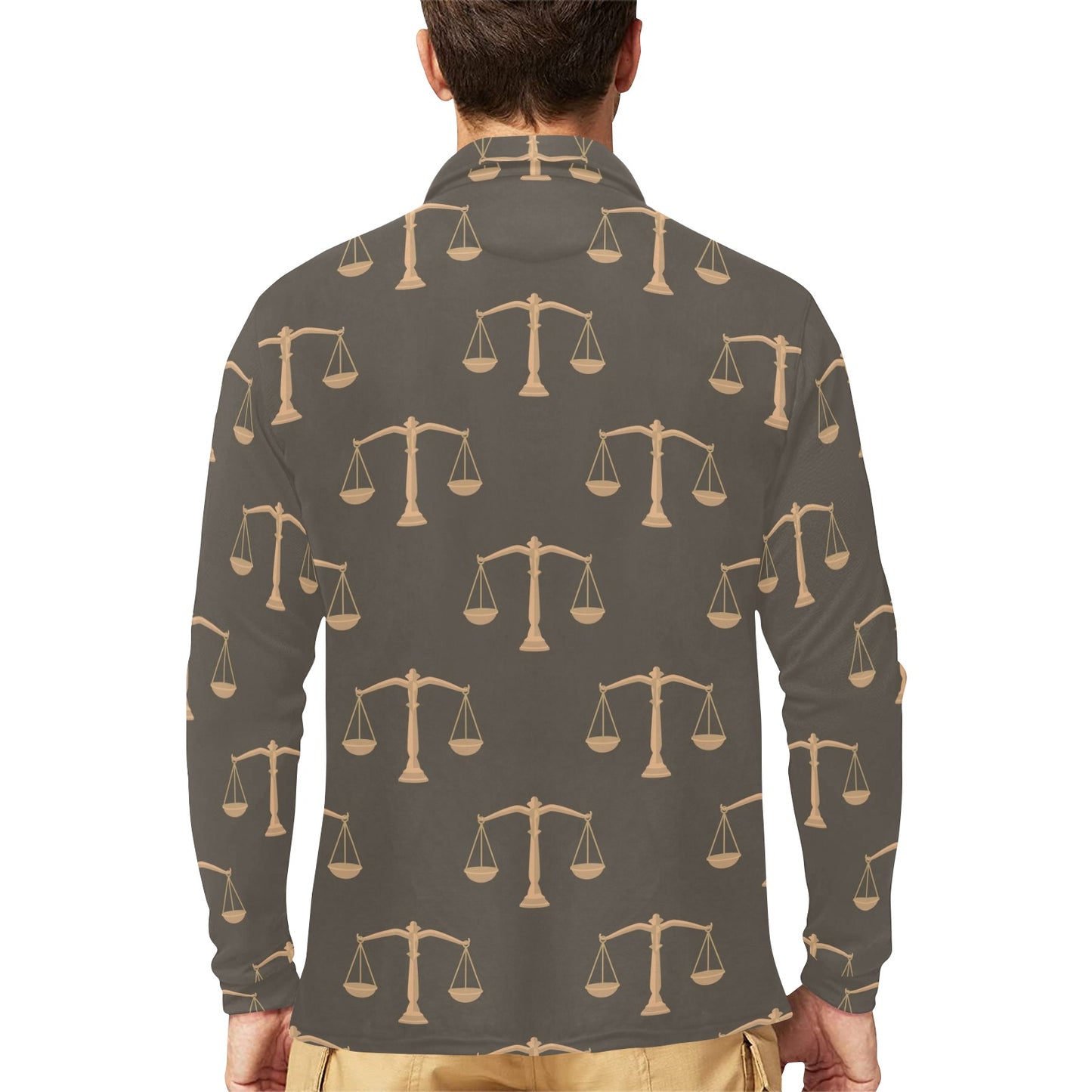Libra Pattern Print Design 01 Long Sleeve Polo Shirt For Men's