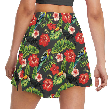 Hibiscus Red With Parrotprint Design LKS303 17" Golf & Pickleball Skort with Pockets