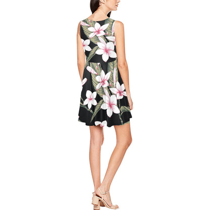 Plumeria Pattern Print Design PM021 Sleeveless Dress