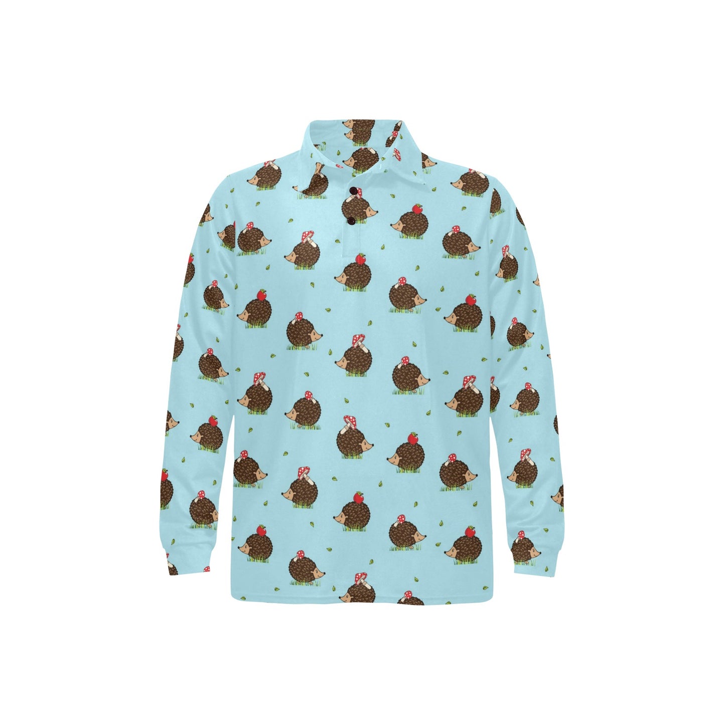 Hedgehog Print Design LKS402 Long Sleeve Polo Shirt For Men's