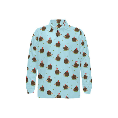 Hedgehog Print Design LKS402 Long Sleeve Polo Shirt For Men's