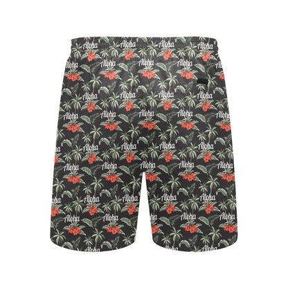 Aloha Palm Tree Design Themed Print Men's Swim Trunks Beach Shorts