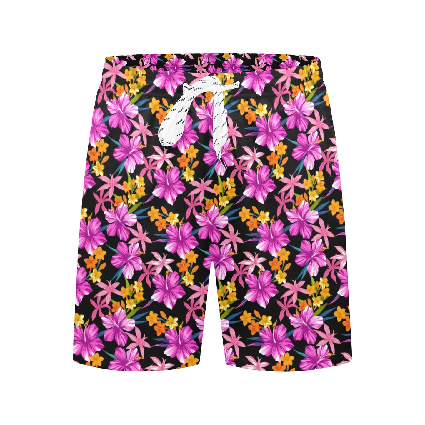 Tropical Folower Pink Hibiscus Print Men's Swim Trunks Beach Shorts