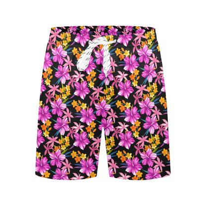 Tropical Folower Pink Hibiscus Print Men's Swim Trunks Beach Shorts