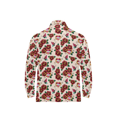 Tattoo Rose Print Design LKS302 Long Sleeve Polo Shirt For Men's