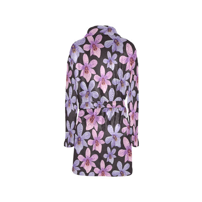 Orchid Pattern Print Design OR08 Women's Fleece Robe