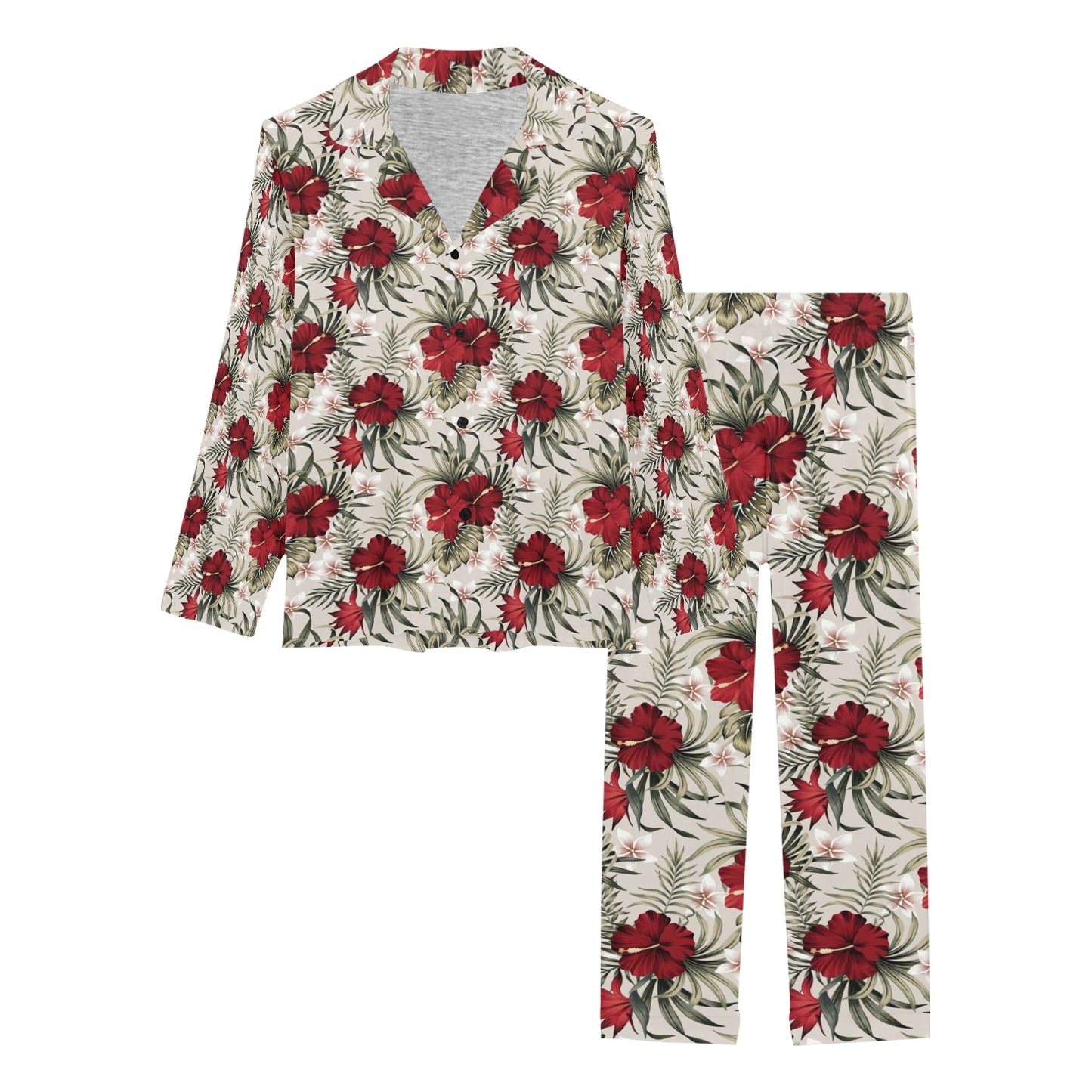 Hibiscus Print Design LKS3011 Women's Long Pajama Set