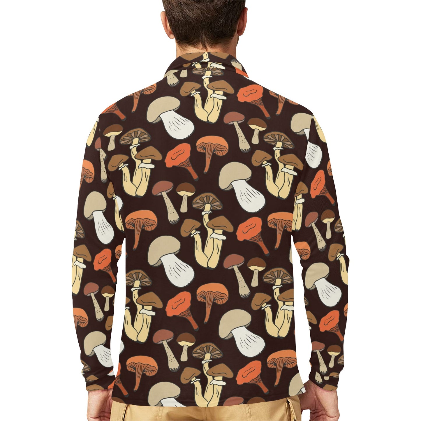 Mushroom Pattern Print Design A05 Long Sleeve Polo Shirt For Men's