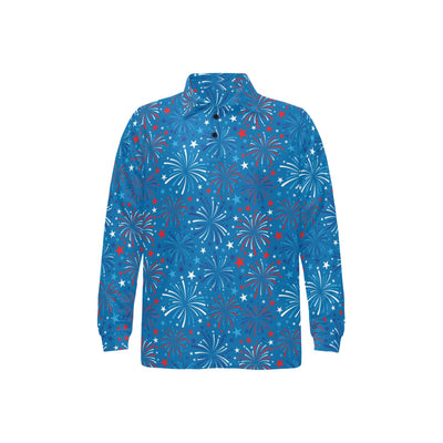 Firework Celebration Print Design LKS304 Long Sleeve Polo Shirt For Men's