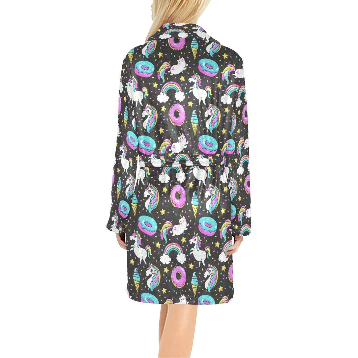 Donut Unicorn Pattern Print Design DN09 Women's Fleece Robe