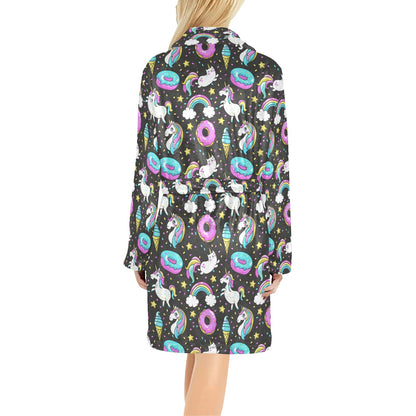 Donut Unicorn Pattern Print Design DN09 Women's Fleece Robe