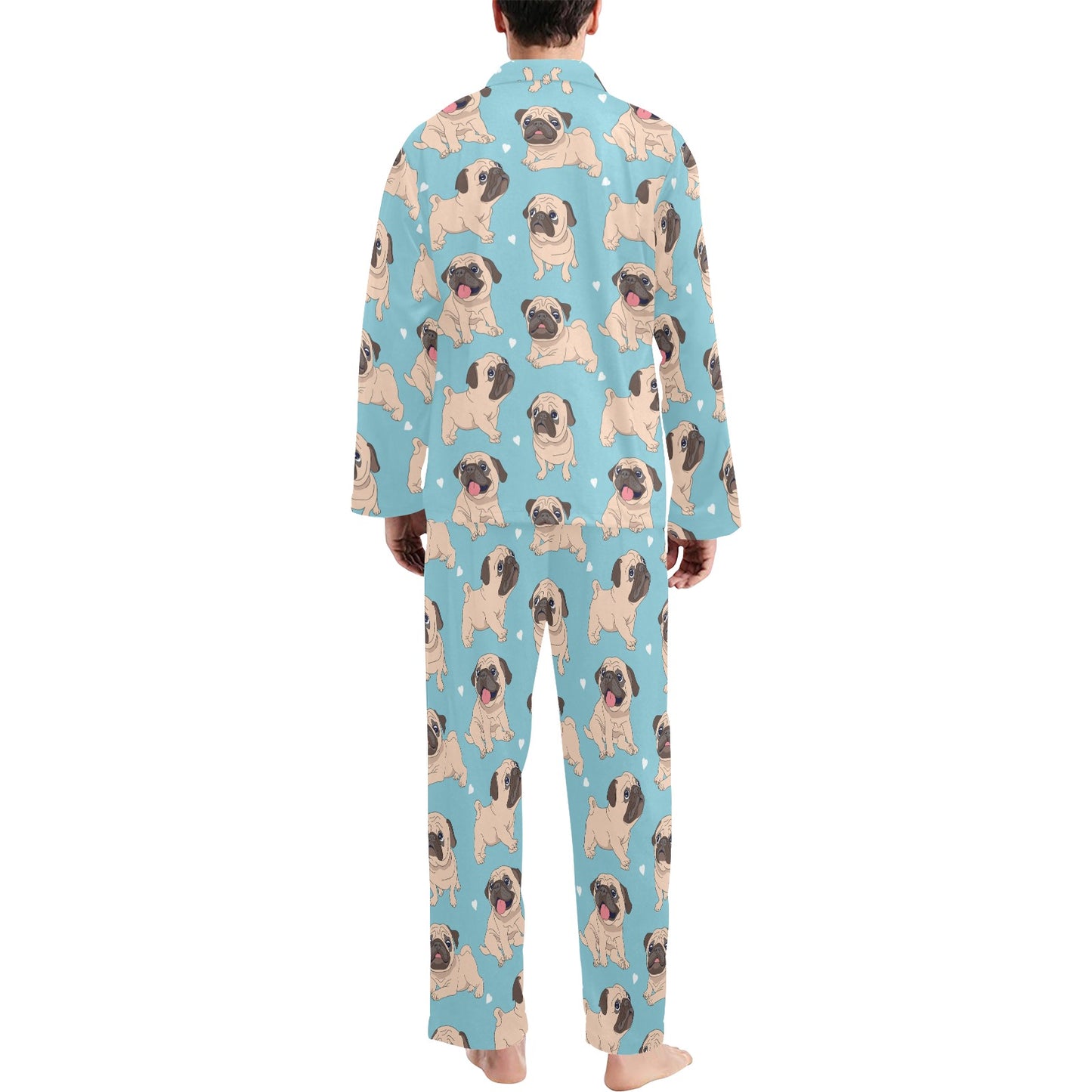 Pug Pattern Print Design A03 Men's Long Pajama Set