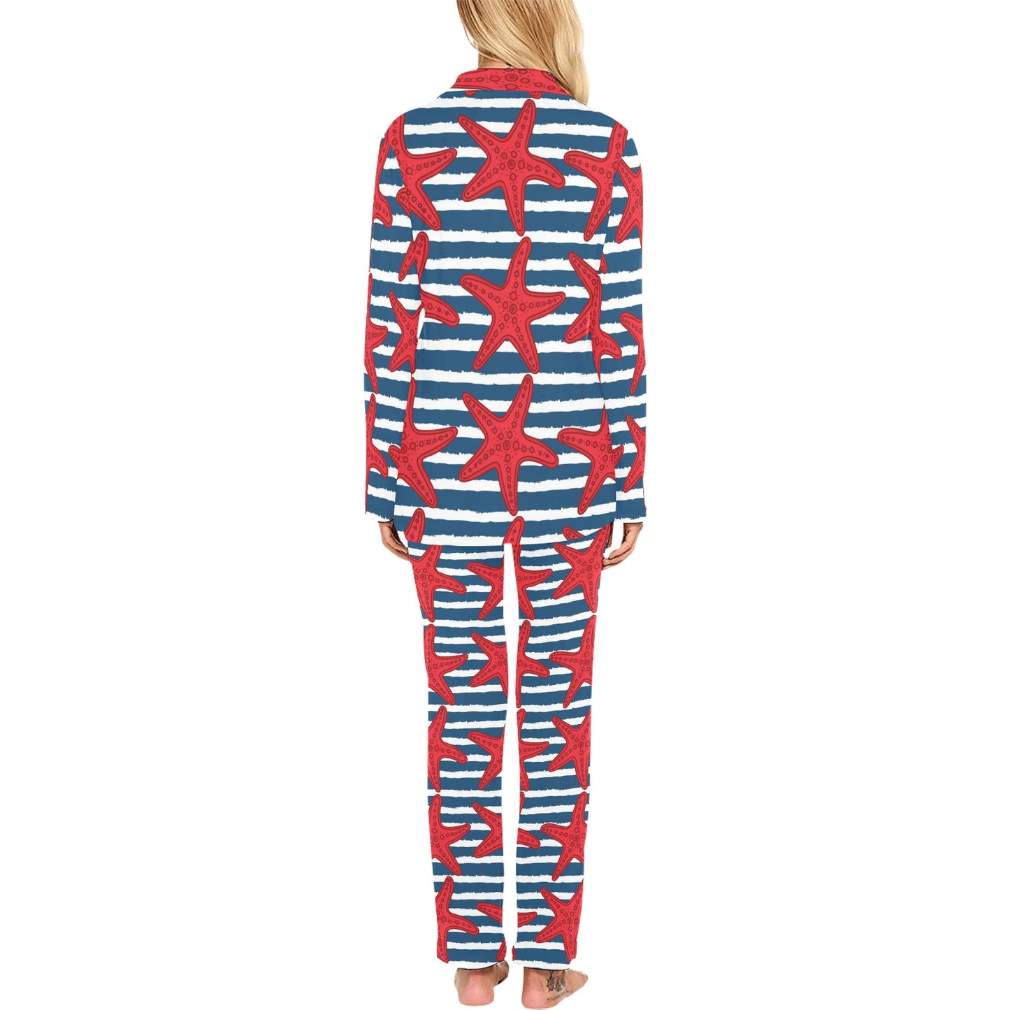 Starfish Red Pattern Print Design 02 Women's Long Pajama Set