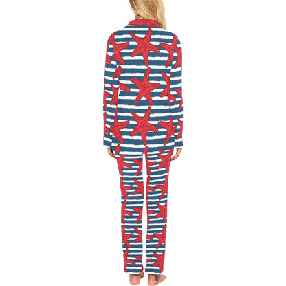 Starfish Red Pattern Print Design 02 Women's Long Pajama Set