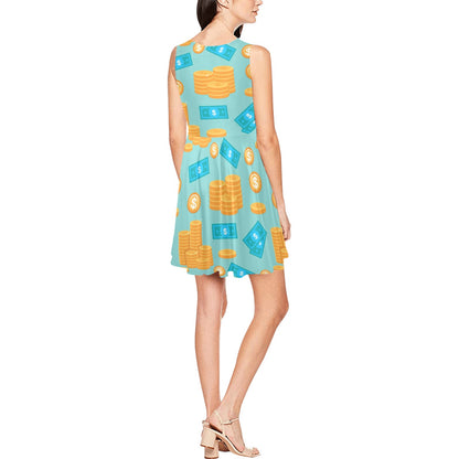 Money Pattern Print Design 03 Sleeveless Dress