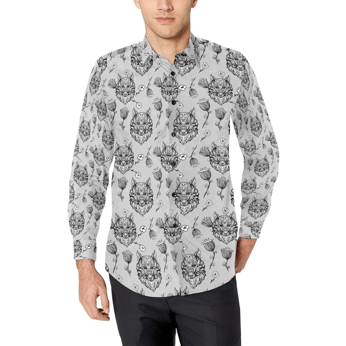 Tribal Pattern Print Design LKS306 Men's Long Sleeve Dress Shirt