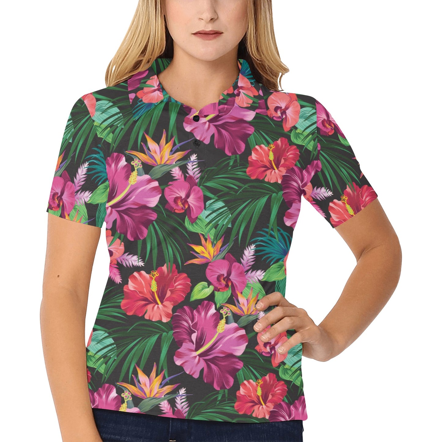 Hawaiian Flower Hibiscus tropical Women's Polo Shirt