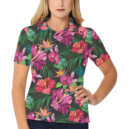 Hawaiian Flower Hibiscus tropical Women's Polo Shirt
