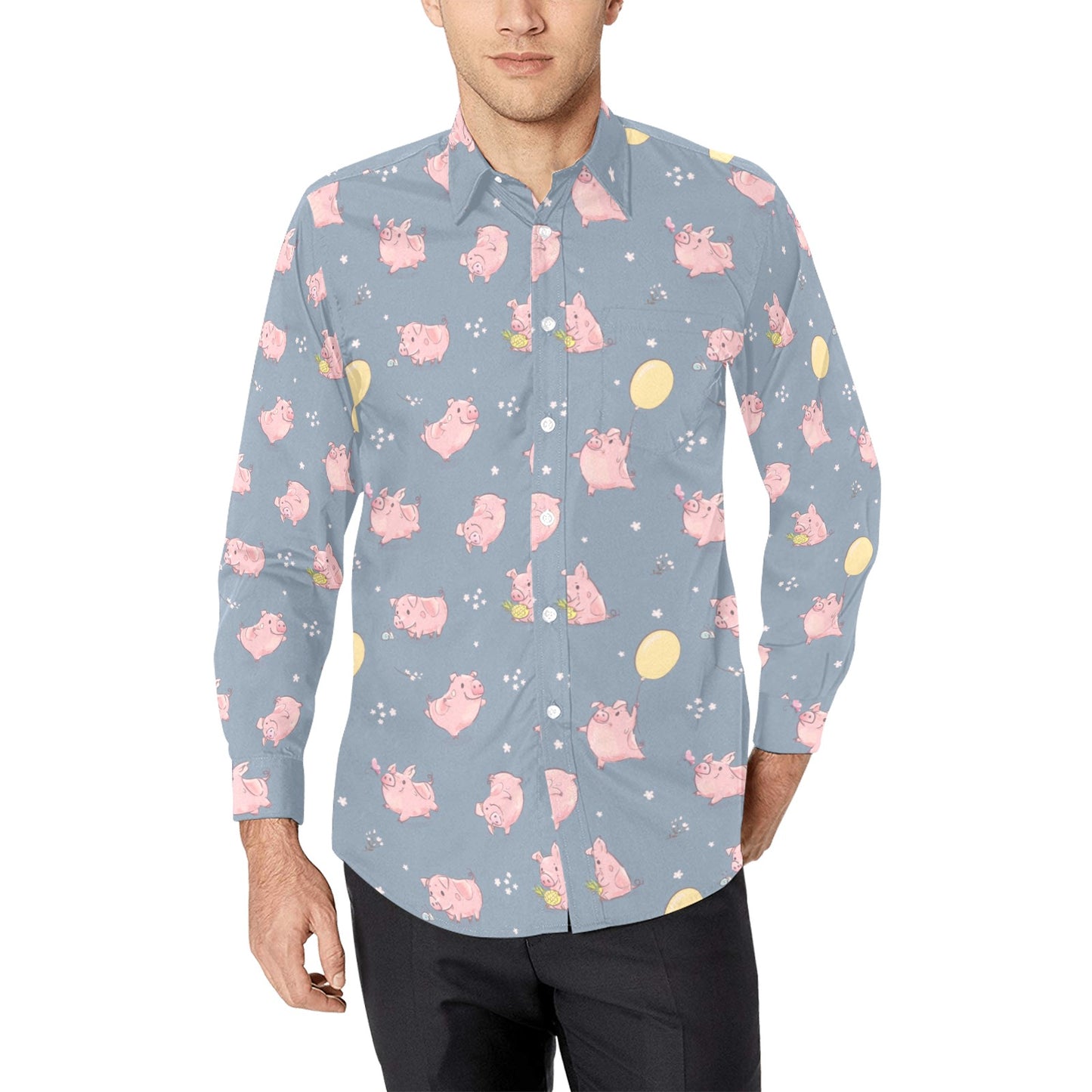 Pig Print Design LKS405 Men's Long Sleeve Dress Shirt