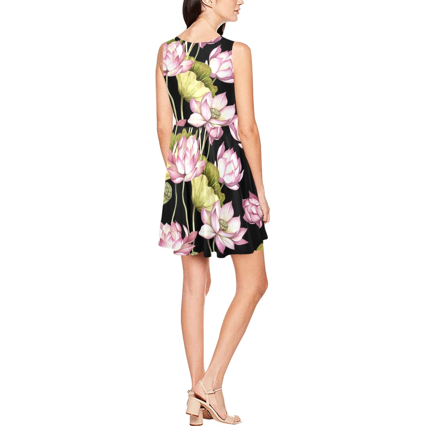 Water Lily Pattern Print Design WL06 Sleeveless Dress