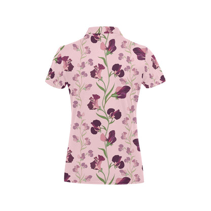 Peony Pattern Print Design PE09 Women's Polo Shirt