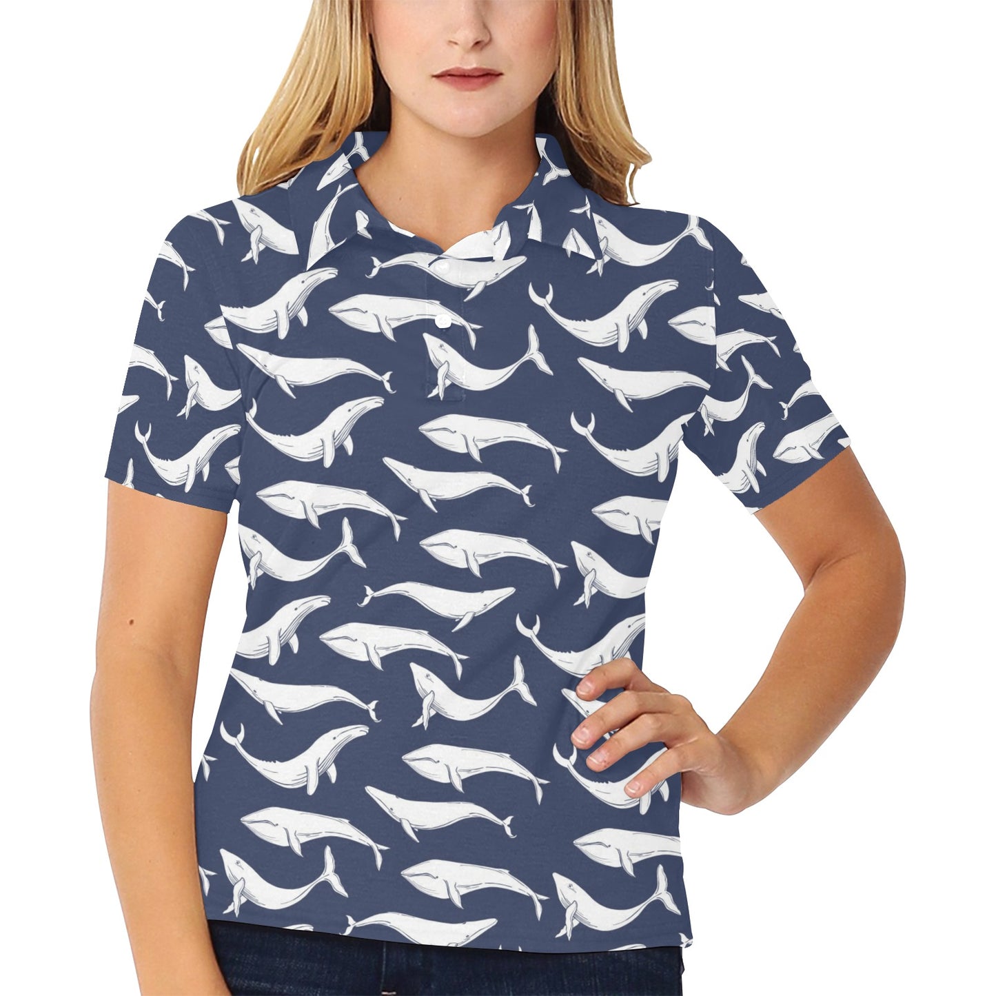 Whale Print Design LKS308 Women's Polo Shirt