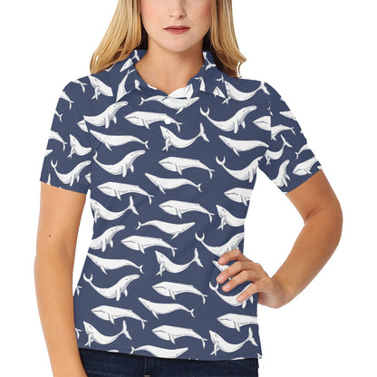 Whale Print Design LKS308 Women's Polo Shirt