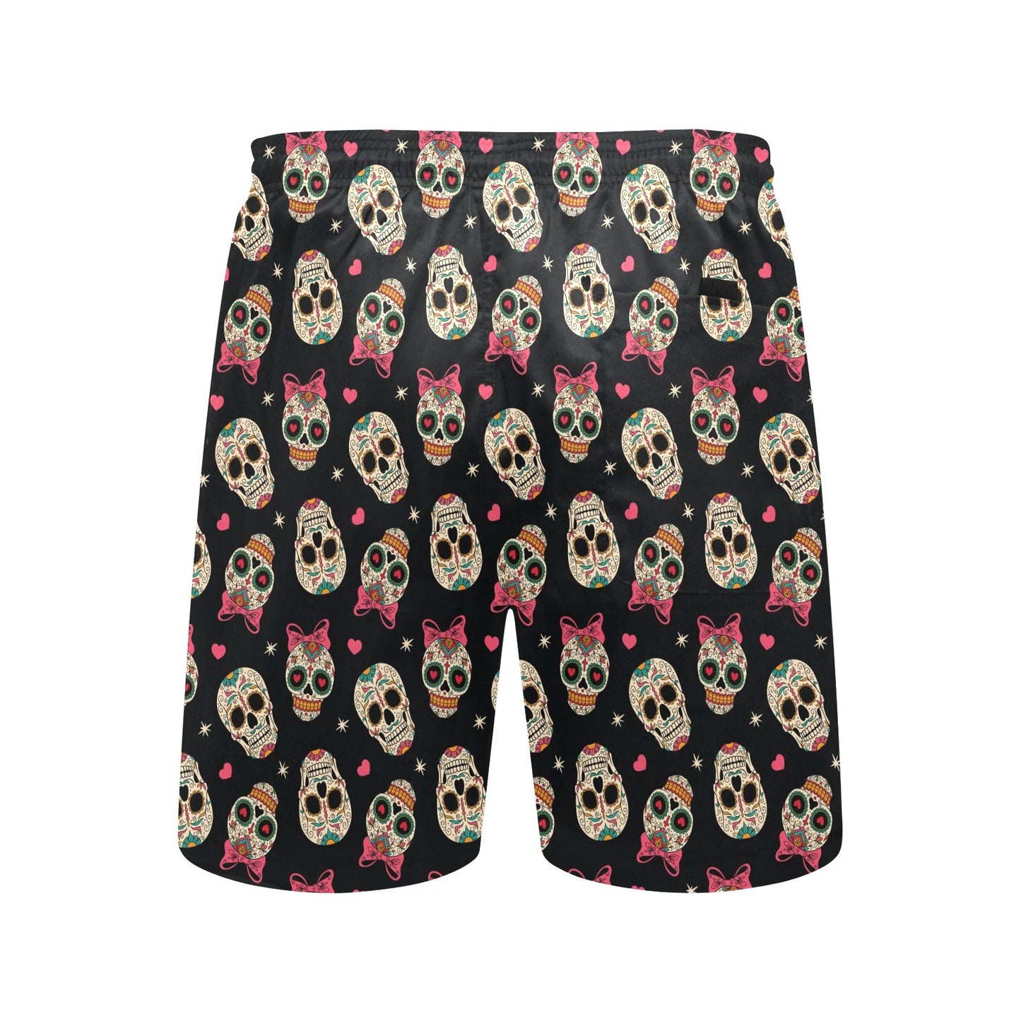 Sugar Skull Pink Bow Themed Print Men's Swim Trunks Beach Shorts
