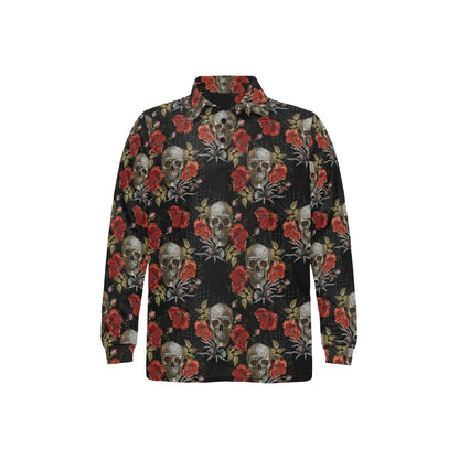 Spider Web Skull Rose Print Design LKS305 Long Sleeve Polo Shirt For Men's