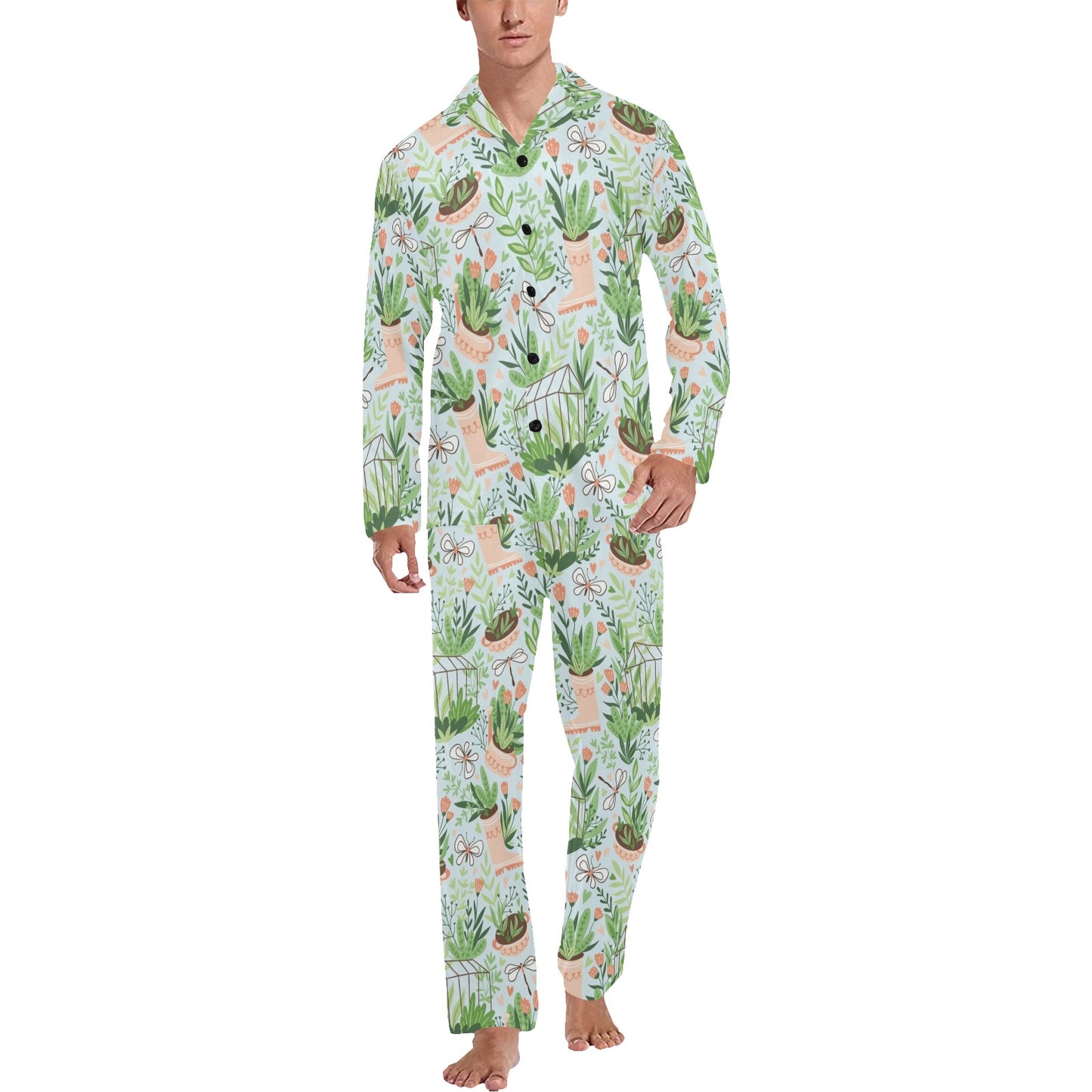 Gardening Pattern Print Design G04 Men's Long Pajama Set