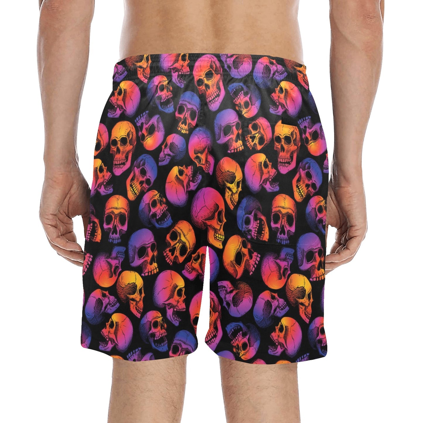 Skull Multicolor Print Design LKS3011 Men's Swim Trunks Beach Shorts