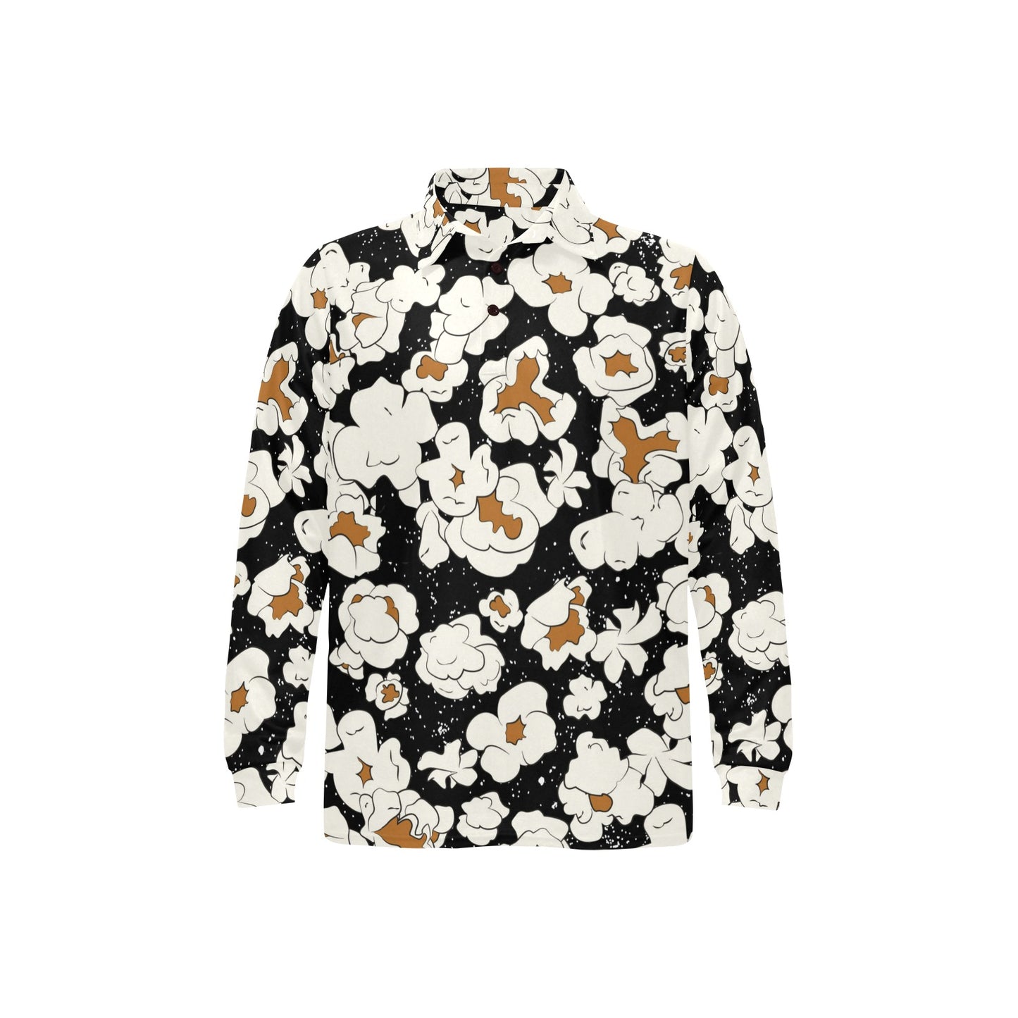 Popcorn Pattern Print Design A02 Long Sleeve Polo Shirt For Men's