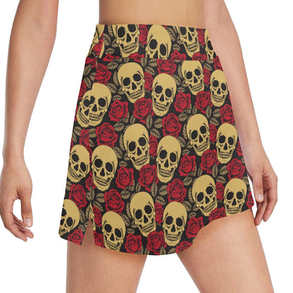 Skull And Roses Print Design LKS302 17" Golf & Pickleball Skort with Pockets