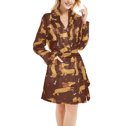 Dachshund Happy Print Pattern Women's Fleece Robe
