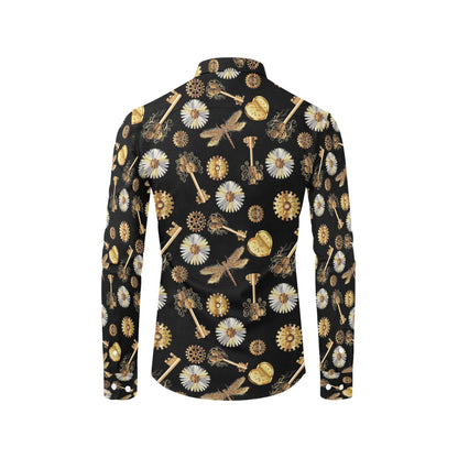Steampunk Key Dragonfly Print Design LKS303 Men's Long Sleeve Dress Shirt