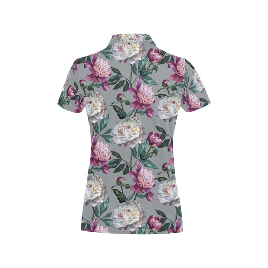 Peony Pattern Print Design PE01 Women's Polo Shirt