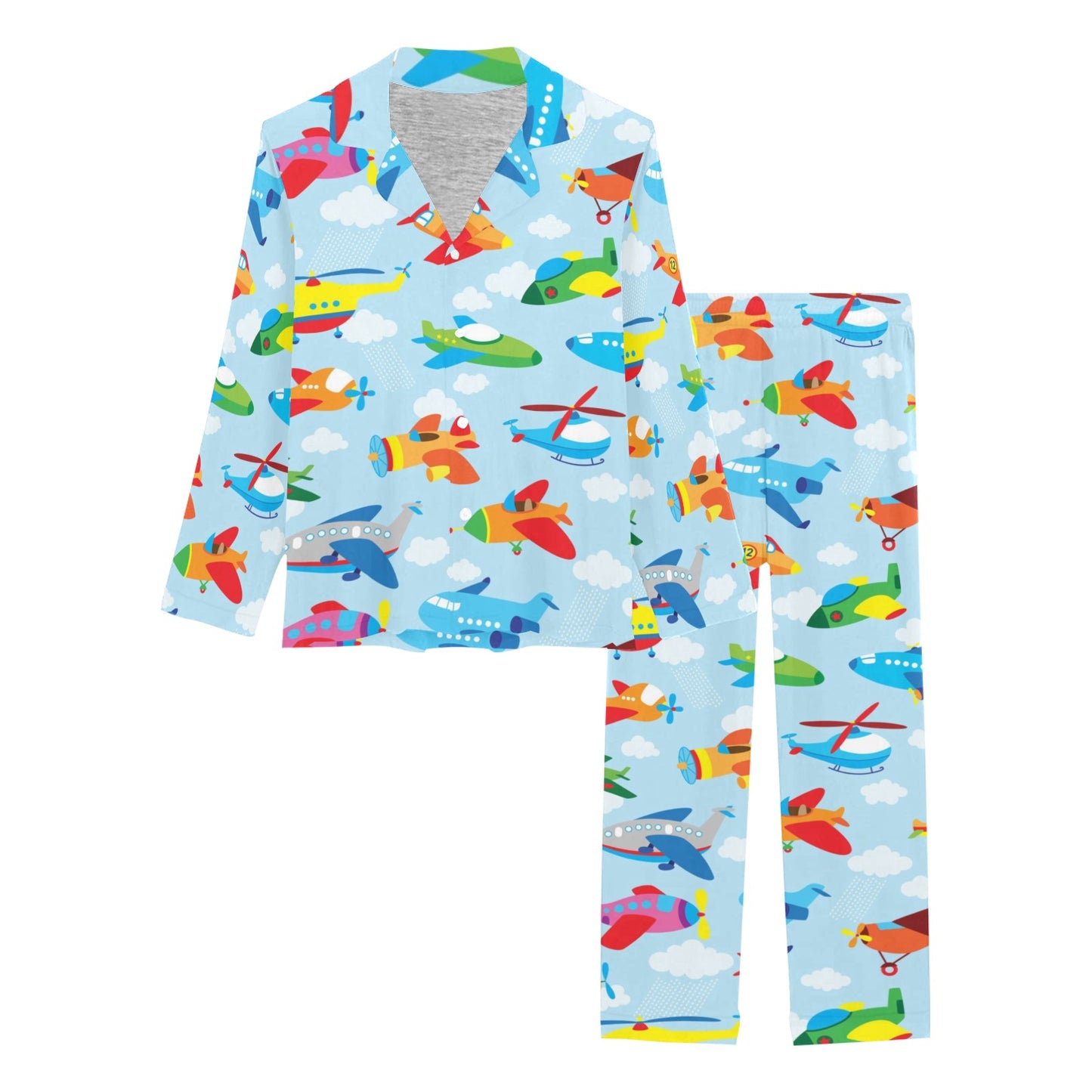 Airplane Colorful Pattern Print Design 01 Women's Long Pajama Set